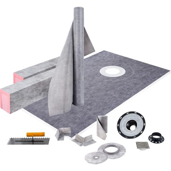 Kit de rebords de douche SucceBuy, 38 x 60 pouces, receveur de douche étanche avec collerette de rehausse en ABS de 4 pouces, grille en acier inoxydable, rebords découpables et membrane pour les installations de salle de bains