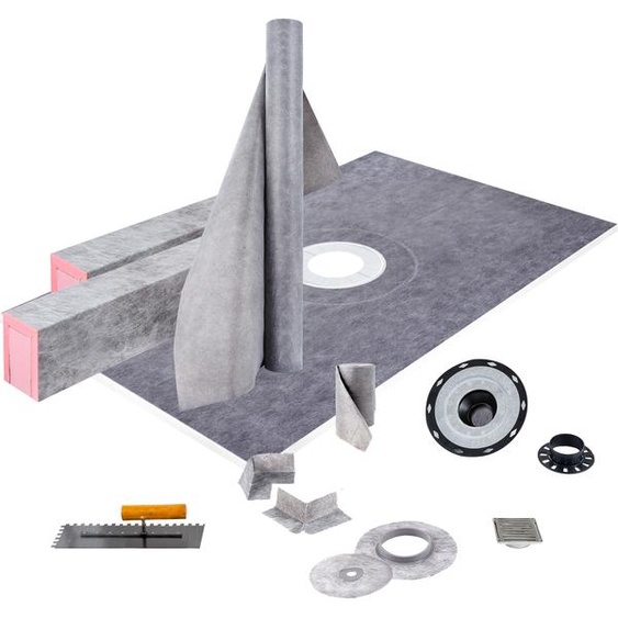 Kit de rebords de douche SucceBuy, 96,5 x 152,4 cm, receveur de douche étanche avec bonde en PVC de 10,2 cm, grille en acier inoxydable, rebords réglables et barres de pente pour les projets de bricolage dans la salle de bains