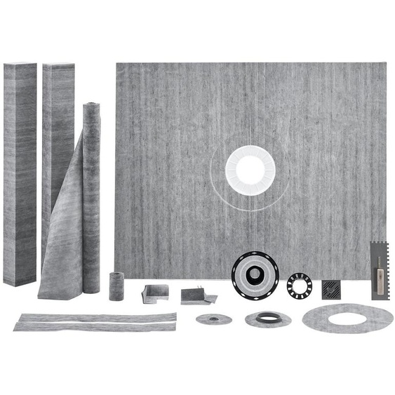 Kit de rebords de douche VEVOR,1524 x 1219 x 28 mm Kit de receveur de douche avec bride centrale en ABS de 2 pouces, membrane étanche, grille en acier inoxydable et joint détanchéité, barres de pente pour receveur de douche adaptées à la salle de bains