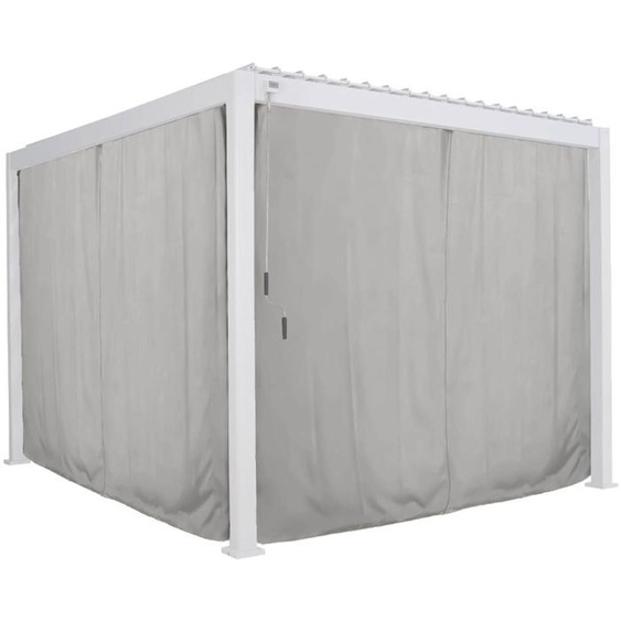 Kit de rideaux, moustiquaires et rails pour pergola bioclimatique EVORA Gris clair 3,6 x m - 8 rails, 4 rideaux Hespéride