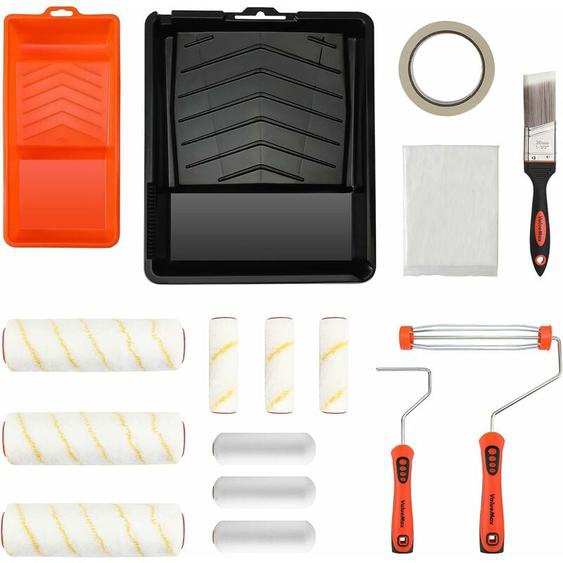 Valuemax - Kit de Rouleaux de Peinture et Pinceau à Peinture 16 Pièces, avce Mini Rouleaux, Pinceau de Peinture, Bâche de Protection, Ruban de
