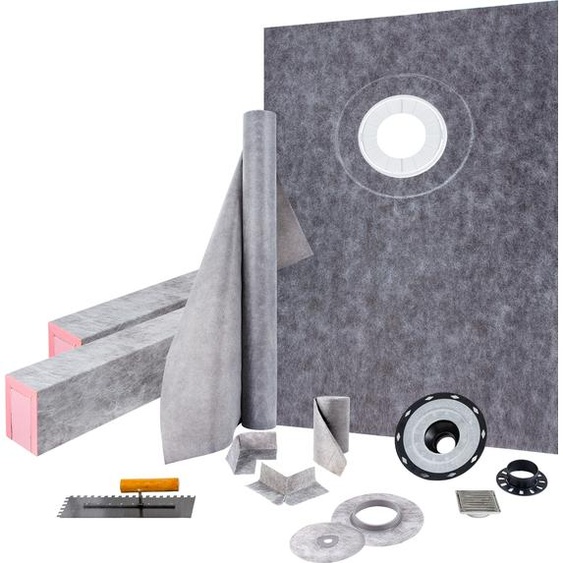 Kit de seuil de douche VEVOR, 96,5 x 152,4 cm, tapis de seuil de douche étanche avec 10,2 cm de colle ABS de remplacement, 10,2 cm de treillis en acier inoxydable, 2 seuils de douche découpés et truelle