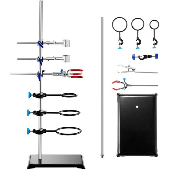 Kit de support de laboratoire SucceBuy, support de cupule de laboratoire avec tige en acier inoxydable de 23,6 et base en fonte de 8,3 x 5,3, comprenant des pinces à piston, des pinces à burette et des pinces en croix pour les expériences