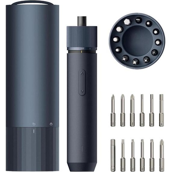 Kit de tournevis électrique comprenant 12 embouts, 3 réglages de couple, 4 Nm, 220 tr/min, batterie de 1500 mAh, port USB-C, éclairage LED