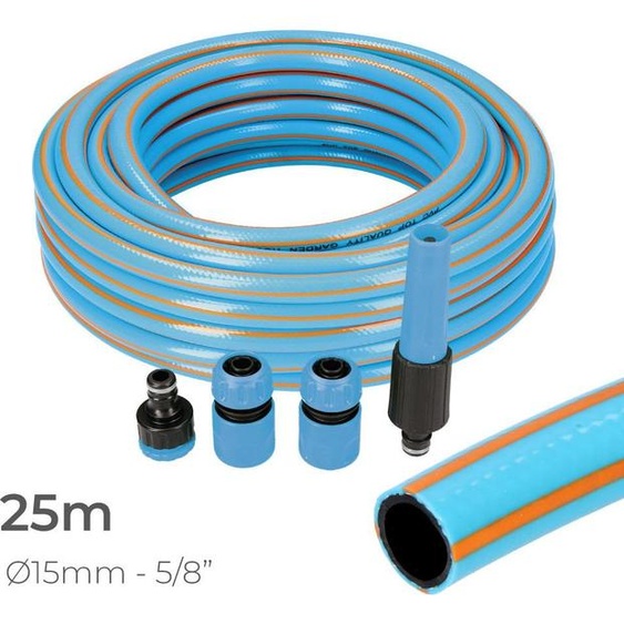 Kit De Tuyau De Jardin Professionnel Intérieur ø15mm Extérieur ø20mm (5/8) 25m Avec Accessoires Pvc Edm
