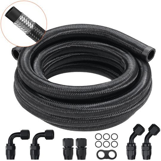 Kit de tuyaux de carburant VEVOR 10-AN, 3048 mm Kit de tuyaux de carburant, 13,97 mm en nylon tressé en acier inoxydable Kit de raccords de tuyaux de carburant huile/gaz Kit dadaptateurs pivotants en 7 pièces