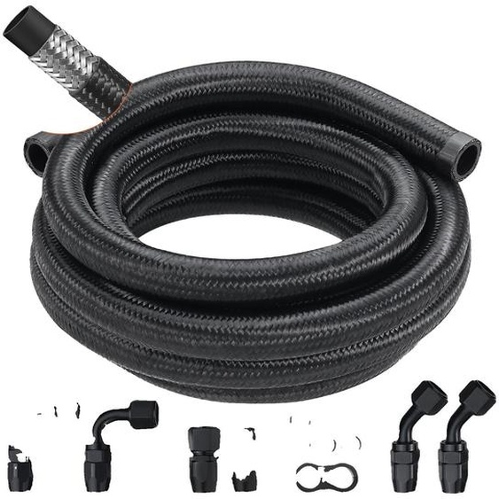 Kit de tuyaux de carburant VEVOR 10-AN, 3048 mm Kit de tuyaux de carburant, 13,97 mm en nylon tressé en acier inoxydable Kit de raccords de tuyaux de carburant huile/gaz Kit dadaptateurs pivotants en 7 pièces