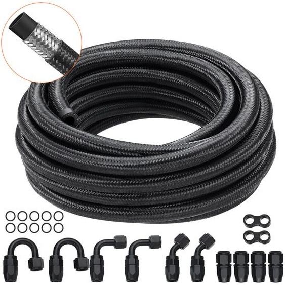 Kit de tuyaux de carburant VEVOR 6-AN, 609,6 cm Kit de tuyaux de carburant, tresse en nylon et acier inoxydable de 0,34 Kit de raccords de tuyaux huile/gaz/diesel Kit dadaptateurs à joint tournant de 12 pièces