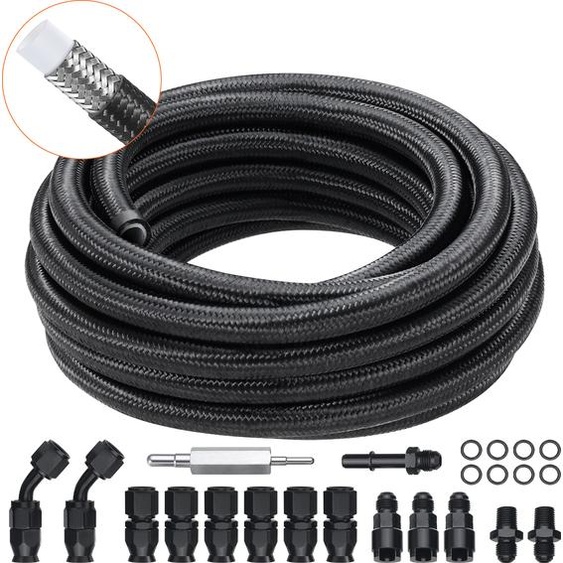 Kit de tuyaux de carburant VEVOR 6-AN, 762 cm Kit de tuyaux de carburant, 5/16 nylon-acier inoxydable tressé Kit de raccords de tuyaux huile/gaz/diesel Kit dadaptateurs à joint tournant 15 pièces