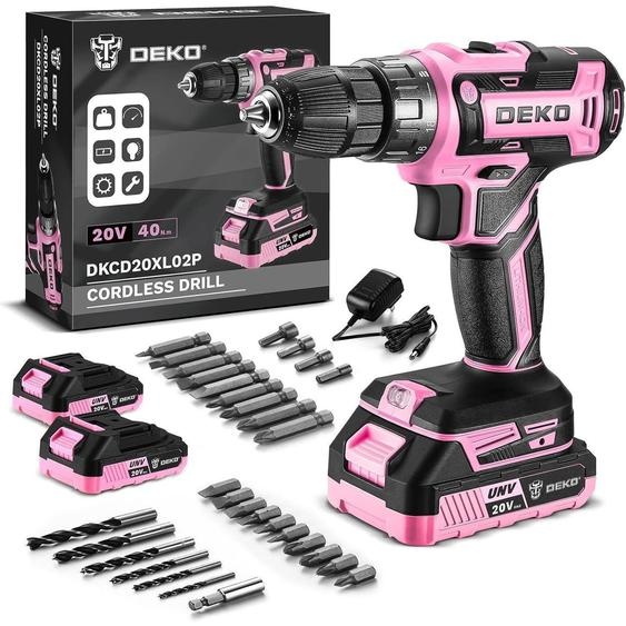 Kit de visseuse à percussion 20V, 40 Nm, avec 2 batteries et 30 accessoires, couleur rose