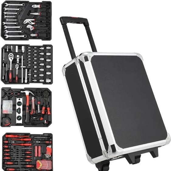 Kit doutils mécaniques, 800 pièces, en acier chromé traité thermiquement. Dimensions du coffret : 56 cm x 33 cm x 25 cm. Gamme de clés plates : de 4 mm à 32 mm. Contient des clés réglables et des clés combinées
