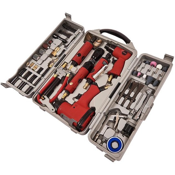 Kit doutils pneumatiques, 77 pièces, dans un coffret, noir et rouge