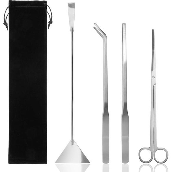 Kit doutils pour laménagement paysager daquariums, comprenant 4 pièces en acier inoxydable, pour lentretien des aquariums