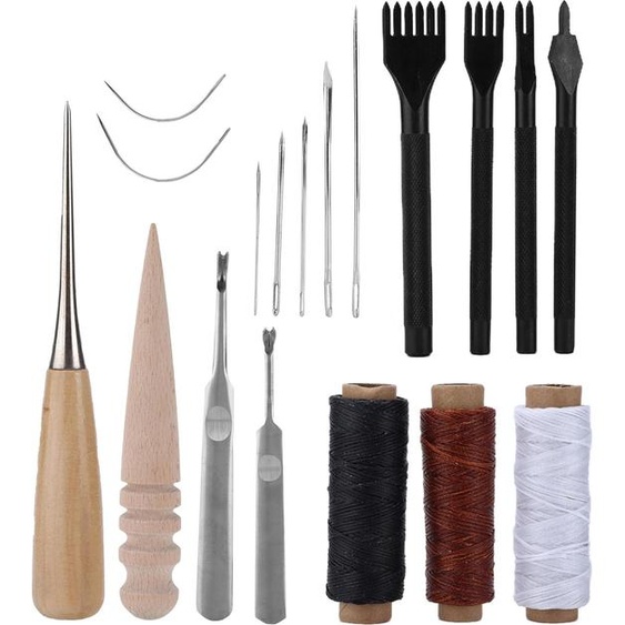 kit doutils pour le cuir de 18 pièces, kit de couture polyvalent et facile à utiliser pour les manteaux de tapis en denim rembourrés