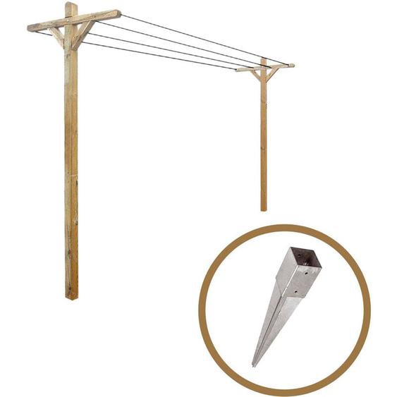 Kit étendoir à linge extérieur bois Séville + 2 supports à enfoncer