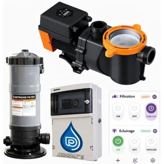 Kit filtration PREMIUM ECOLOGIQUE ! 10 m3/h pour piscine de 40 m3
