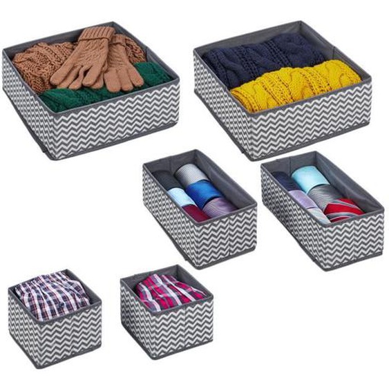 Relaxdays Organiseur de tiroirs, 6 pièces pour le linge dans la penderie, les tiroirs, etc., 3 tailles, gris/blanc