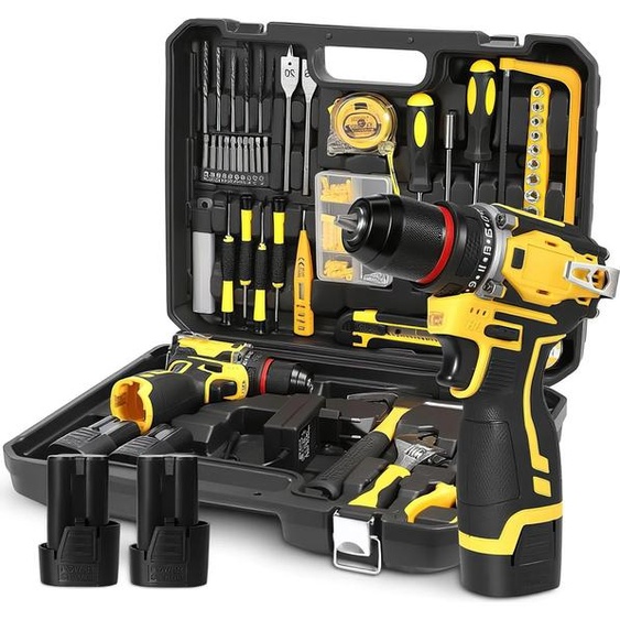 Kit perceuse-visseuse sans fil - 2 en 1 vissage et perçage - 55 Nm - 2 vitesses jusquà 1850 tr/min - Avec 2 batteries - Noir