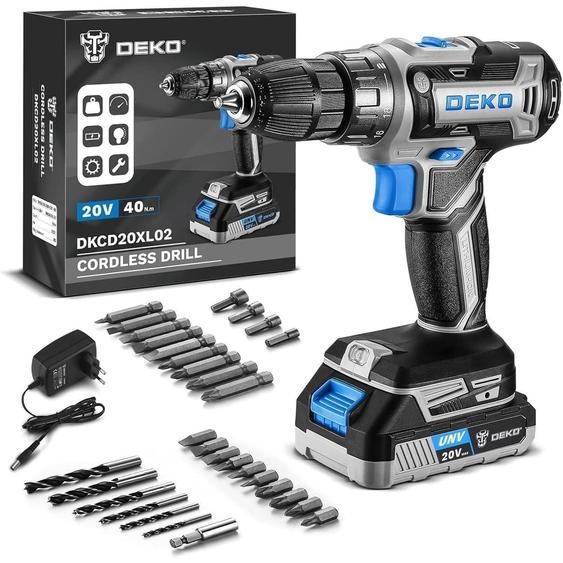 Kit perceuse-visseuse sans fil 20V avec batterie et chargeur, bleu, 1,5 Ah, 0-1350 tr/min, 18+1 réglages de couple