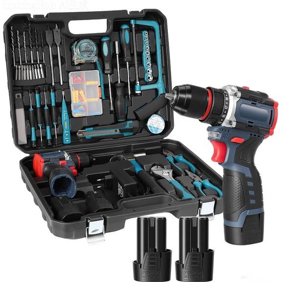 Kit perceuse-visseuse sans fil - Perceuse/visseuse 2 en 1 - Couple de 55 Nm - 2 vitesses jusquà 1850 tr/min - Avec 2 batteries - Noir