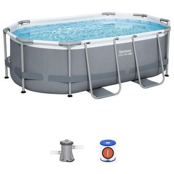 Kit Piscine hors sol tubulaire Bestway Steel Pro max™ - 305 x 200 x 84 cm - Ovale (Livrée avev filtre a cartouche et 1 cart