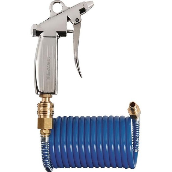 Kit pistolet à tuyau spiralé Ø intérieur 6 mm Ø extérieur 8 mm longueur 5 m bleu raccord DN 7,2
