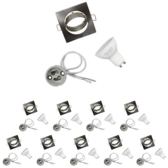 Kit Spot LED GU10 encastrable avec Ampoule LED 6W (Pack de 10) - Blanc Chaud 2300k - 3500k Silumen