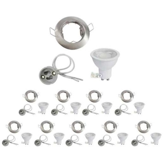 Kit Spot LED GU10 encastrable avec Ampoule LED 8W (Pack de 10) - Blanc Chaud 2300k - 3500k Silumen