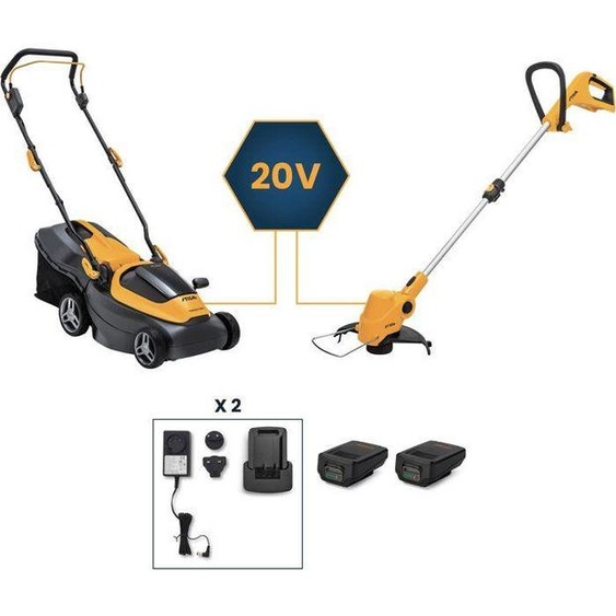 Kit tondeuse à gazon sans fil, 20 V, largeur de coupe de 34 cm, avec coupe-bordures sans fil, STIGA Collector 136e + GT100e