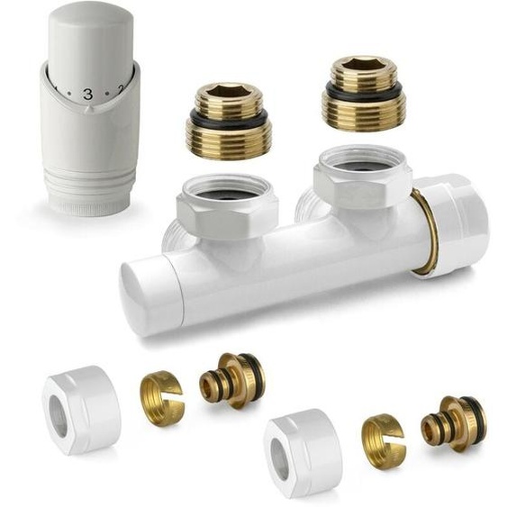 Kit vanne thermostatique carrée H blanche avec adaptateur pour tubes multicouches APM 343KB 015 M 16 12 blanc