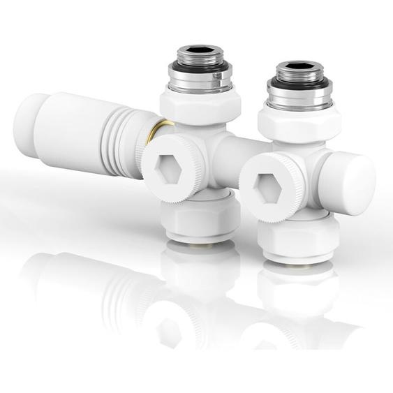 Kit vanne thermostatique multibloc pour radiateur, finition Blanc, compatible tuyaux 15 mm et 16 mm - Safielina