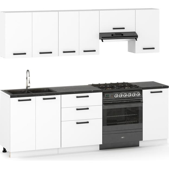 Kitchenette Bloc cuisine moderne Ensemble de meubles de cuisine 220 cm blanc mat