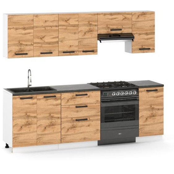Kitchenette Bloc cuisine moderne Ensemble de meubles de cuisine 220 cm Chêne Wotan