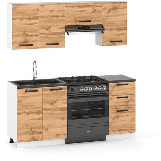 Kitchenette Bloc cuisine moderne Ensemble de meubles de cuisine L. 180cm Chêne Wotan