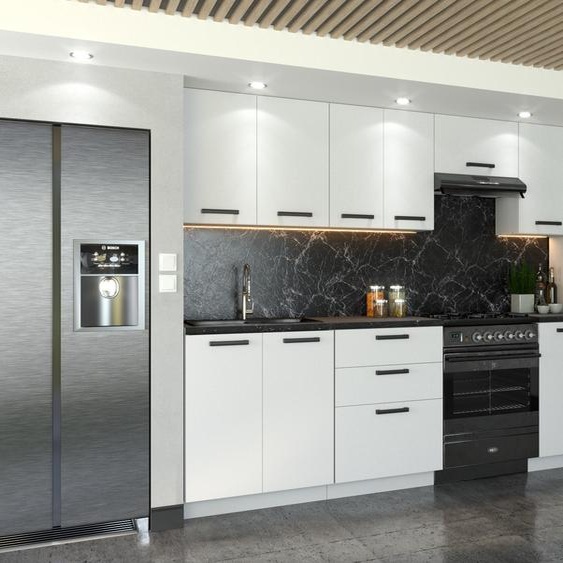 Kitchenette bloc de cuisine moderne Ensemble de meubles de cuisine 240 cm blanc mat
