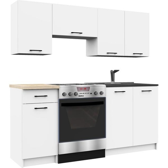 Kitchenette OLIWIA 1,8 m Modulaire Blanc 180 cm 7 portes 1 tiroir 8 étagères L180 x H203 x P46 cm