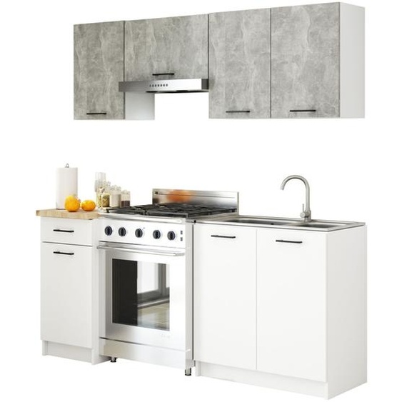 Kitchenette OLIWIA 1,8 m, style béton modulaire, blanc, L180 x H203 x P46 cm