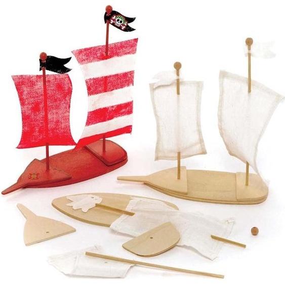 Kits avec bateau pirate en bois - Lot de 3, kits de bricolage en bois pour enfants à décorer et à exposer, activité pédagogique pour les enfants