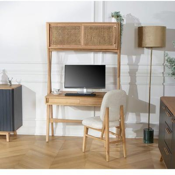 Bureau étagère en chêne et cannage 1 tiroir KITTY