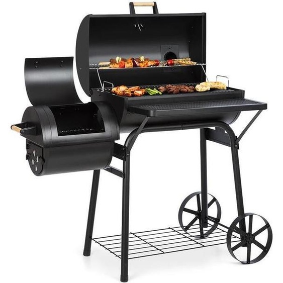Klarstein Beef Brisket Smoker Gril - Gril au Charbon de Bois/fumoir , Gril en Acier Inoxydable , thermomètre dans Le Couvercle , 2 Grandes Roues , avec Couvercle , Noir