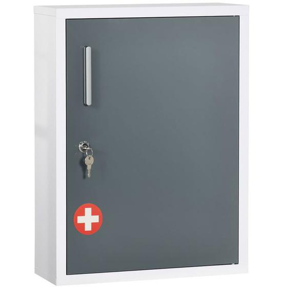 kleankin - Armoire à Pharmacie - Acier - 40x15x53.5cm - Blanc et gris