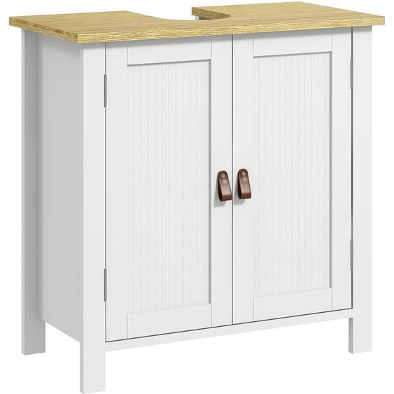 Meuble salle de bain sur pied - meuble sous-vasque - 2 portes, étagère - mdf panneaux aspect bois clair blanc