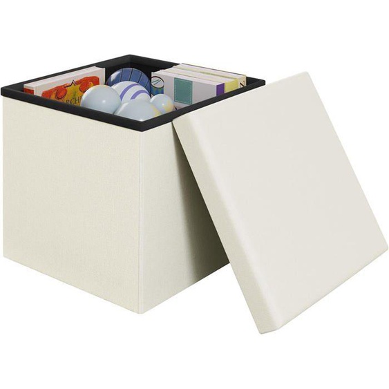 Klihome Pouf Rangement 38x38x38cm, Coffre Pliable avec Couvercle, Rembourré en Lin, Crème