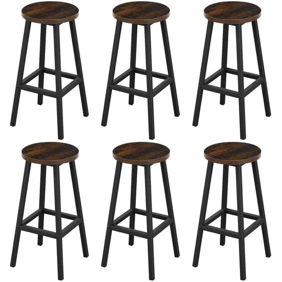 Klihome Tabouret de Bar - Lot de 6 - Tabouret Rond - Style Industriel - Marron Rustique W0ATT0687-6