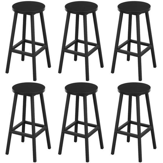 Klihome Tabouret de Bar - Lot de 6 - Tabouret Rond - Style Industriel - Noir W0ATT0684-6