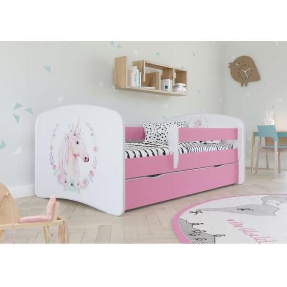 Lit Enfant - Kocot Kids - Babydreams - Cheval Rose - Tiroir Inclus - Sécurisé avec Garde-Corps
