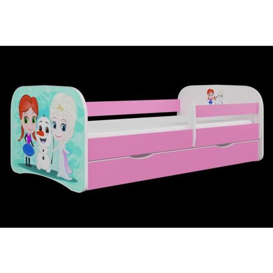 Lit Enfant - Kocot Kids - La Reine des Neiges - Rose - Tiroir - Garde-corps mobile 100 cm