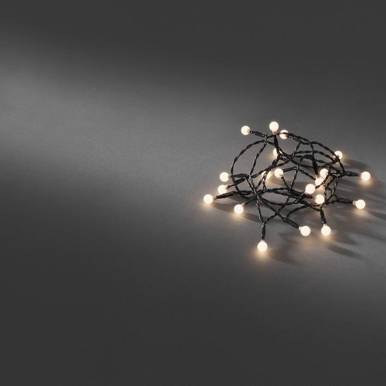 Konstsmide - Guirlande lumineuse LED, diodes rondes, minuterie 6h, 50 diodes blanc chaud, fonctionne sur piles, intérieur, câble noir ; 1492-107