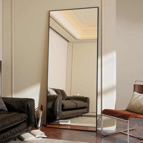 Koonmi Miroir sur pied, 165 x 60 cm, robuste miroir pour le corps entier avec cadre en aluminium étroit et minimaliste, grand miroir mural moderne à
