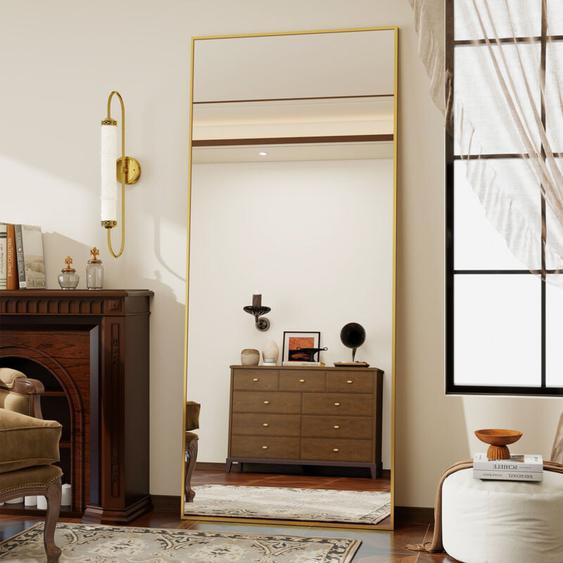Koonmi - 165 x 60 cm Miroir sur pied, robuste miroir pour le corps entier avec cadre en aluminium étroit et minimaliste, grand miroir mural moderne à